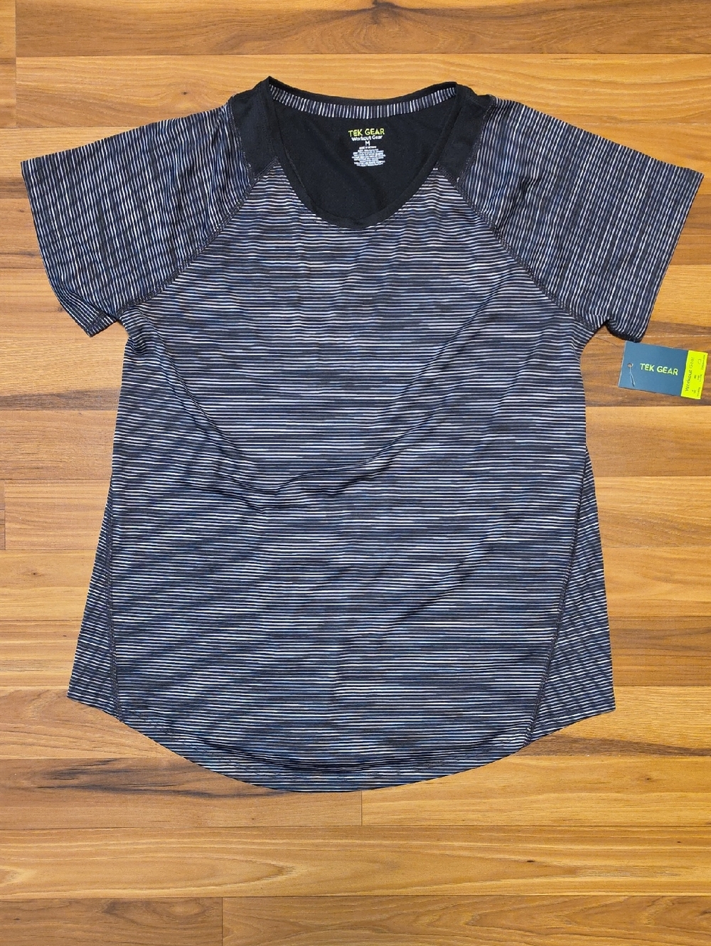 Black and Gray Striped Short-Sleeve Athletic Tee